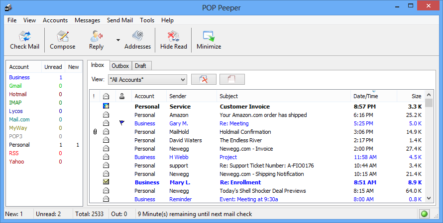 Email notifier for POP,IMAP, SMTP and Webmail