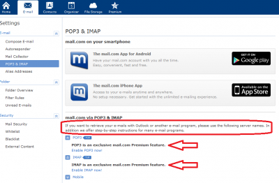 Mail.com Settings for POP3 &amp; IMAP.