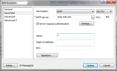Mail settings is set to &quot;Use same login as incoming mail server&quot; and I have the full email address and password entered.