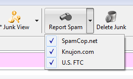 Clicking on Report Spam drop-down list will display the selected services