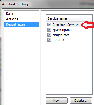 Combined Services at top of list. Then when the &quot;Report Spam&quot; button is pushed this will be the Services that are reported.