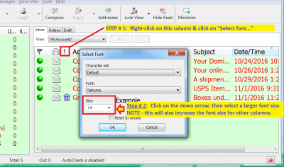 Changing the font size of columns in the PP user interface