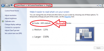 Default DPI in WIN7