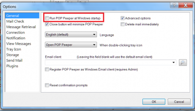 Enabling POP Peeper to run at Windows start-up