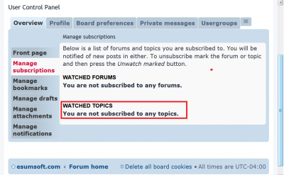 Verifying topics you are subscribed to via the User Control Panel