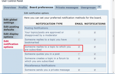 Verifying the setting to receive email notifications of replies