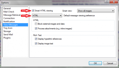 Settings to safely view HTML messages
