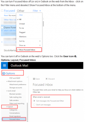 Examples of how to turn off the Hotmail accounts &quot;focused Inbox&quot; filter.<br />(allowing the continued use of Webmail protocol)