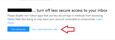 You will need to click on the &quot;No, I understand the risks&quot; option pointed out each time you get this Yahoo nag prompt