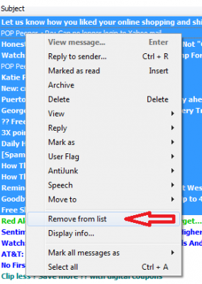 right-click anywhere on the selected messages and select &quot;Remove from list&quot; from the context menu.