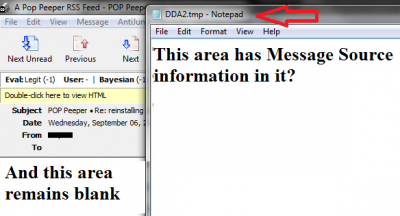 You have a blank area where you read PP mail but the &quot;View Source&quot; (Notepad) window does display information?