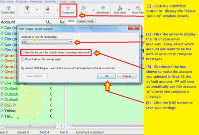 How to designate a specific email account as the DEFAULT account to use for composing messages.