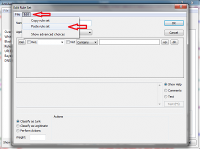 In the next window click on &quot;Edit&quot; &gt; &quot;Paste Rule Set&quot; (to paste the rule that you had previously copied)