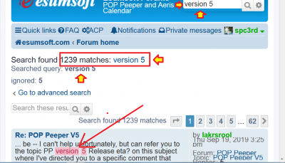 Search using &quot;version 5&quot; as the search parameter