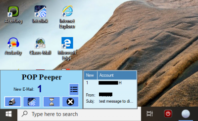 This Desktop Alert notification can be positioned anywhere on the desktop you prefer and will remain visible and continue to add new messages as they are retrieved by POP Peeper until you open POP Peeper to read the messages.