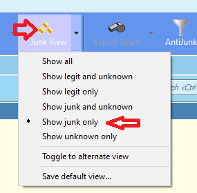 Notice what is pointed out that specifies that &quot;Junk&quot; (not &quot;Legit&quot;) messages are what will display in POP Peeper