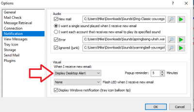 GO TO &quot;TOOLS&quot; &gt; &quot;OPTIONS...&quot; &gt; &quot;NOTIFICATIONS&quot; TAB  - Select &quot;DISPLAY DESKTOP ALERT&quot;.