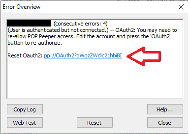 Click on the link to reset Oauth2 for the account with the error