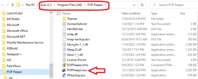 The typical file location for POP Peeper exe