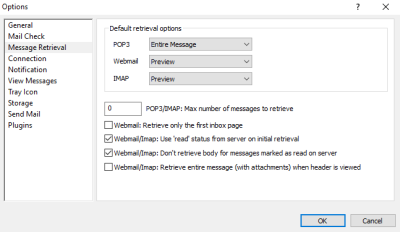 Message Retrieval settings popcat reported to have had (prior to posting the forum topic) as reflected in this topic during which time the issue remained persistent. Also popcat did not recall making any changes to POP Peeper settings of any kind (prior to the issue arising) that might have possibly accounted for the problem.