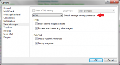 Default Message Viewing Preference setting