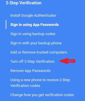 Click on link and follow steps provided to turn off 2-step verification