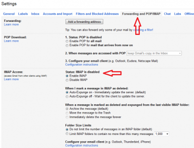 Gmail Settings: Enable IMAP