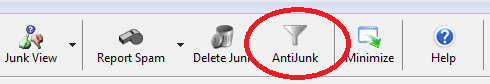 AntiJunk Toolbar Button for making changes to AnitJunk features