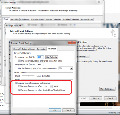 Outlook 2010 Advanced Account setting using POP3 example
